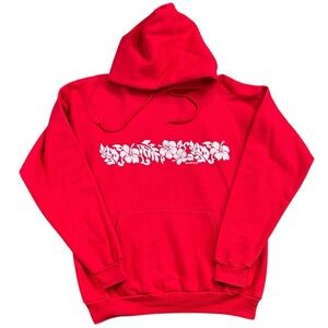 Hawaii Hibiscus Floral Hoodie Red Hawaiian Graphic Pullover Sweatshirt Women’s L